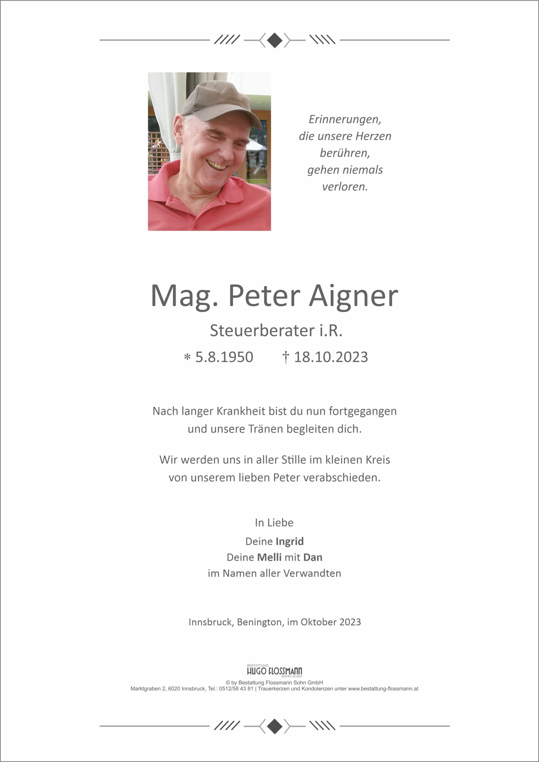 Herr Mag. Peter Aigner Bestattung Flossman